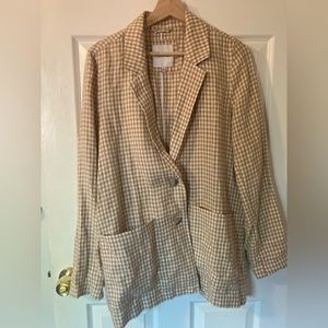 Gingham camel and white linen blazer from Madewell size large.